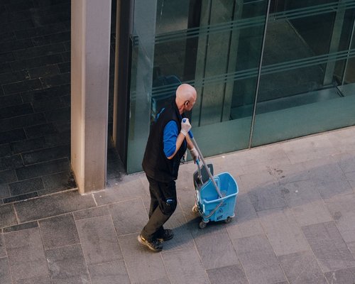 professional worker taking a mindful break and walking